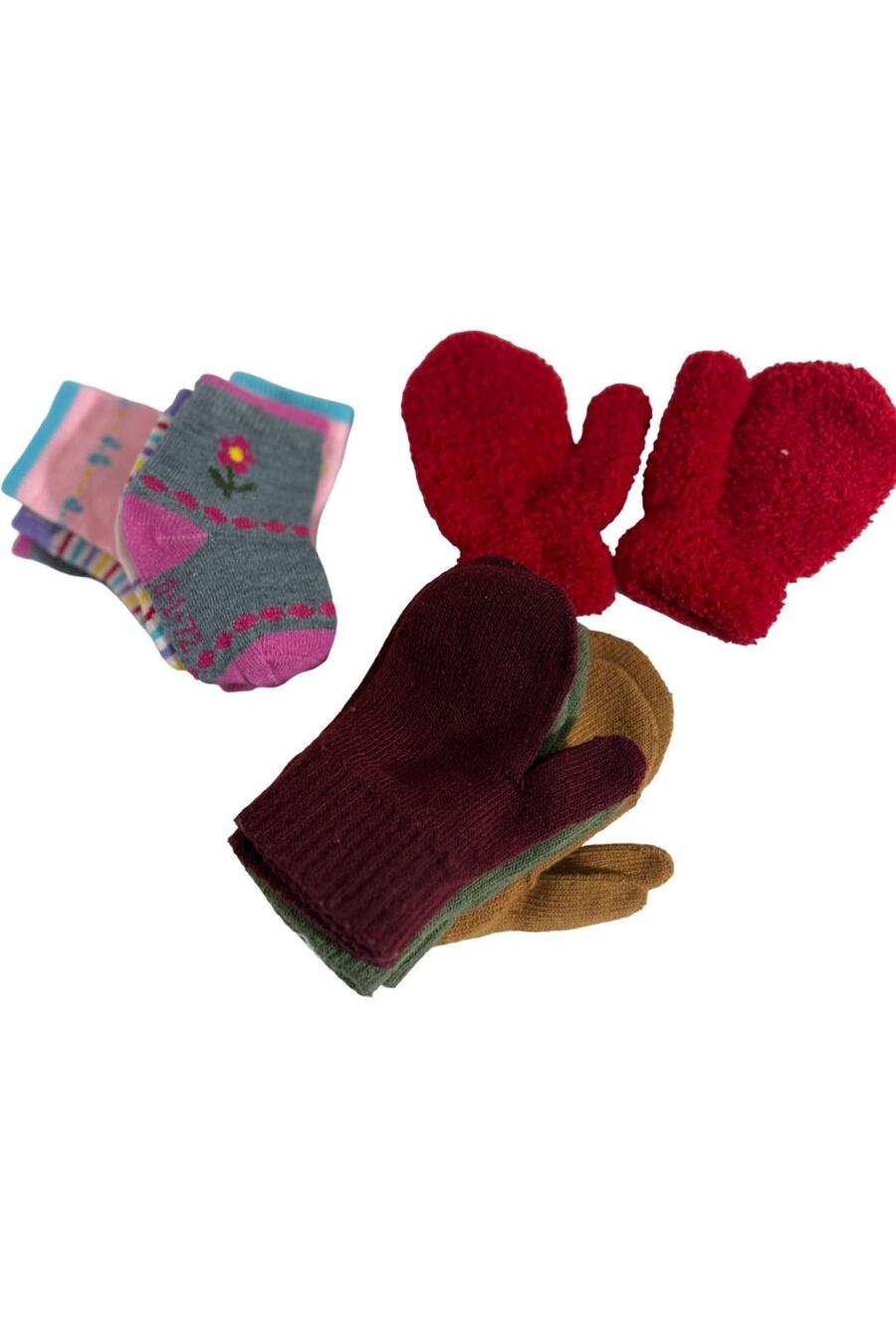 Baby Girls Winter Accessories Lot Knit Beanies Mittens Socks Pom Hats